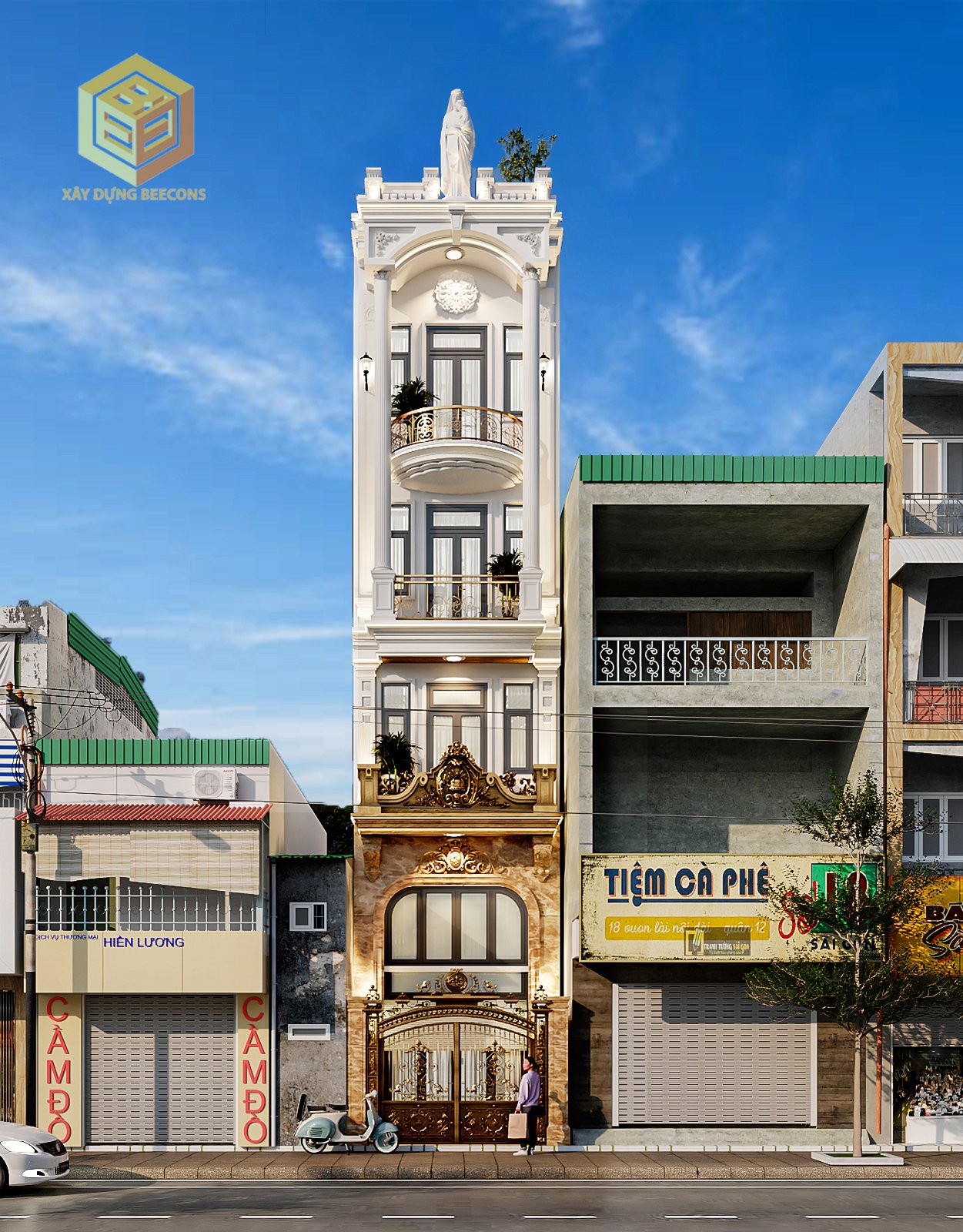 Thiết kế nhà 4 tầng phong cách tân cổ điển