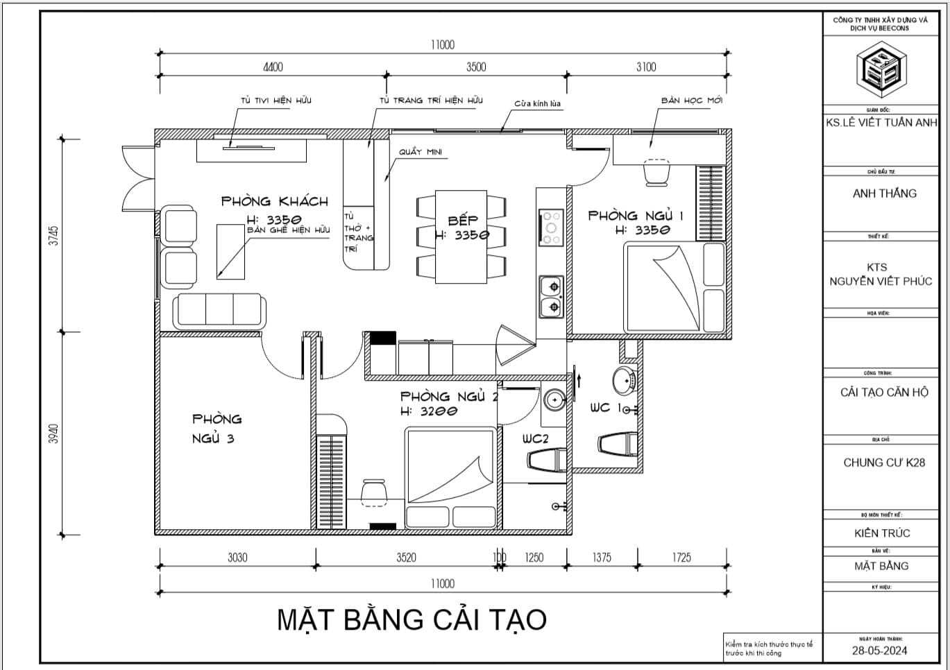 Mặt bằng thiết kế cải tạo chung cư K26